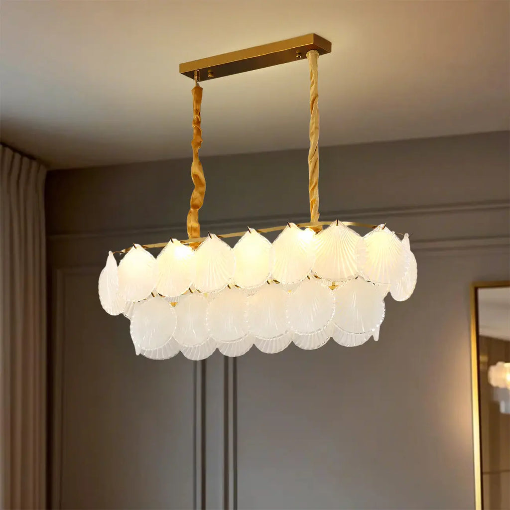 Lustre moderne en verre doré pour îlot central, avec 8 lumières