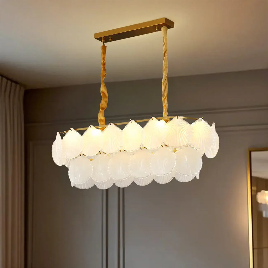Lustre moderne en verre doré pour îlot central, avec 8 lumières