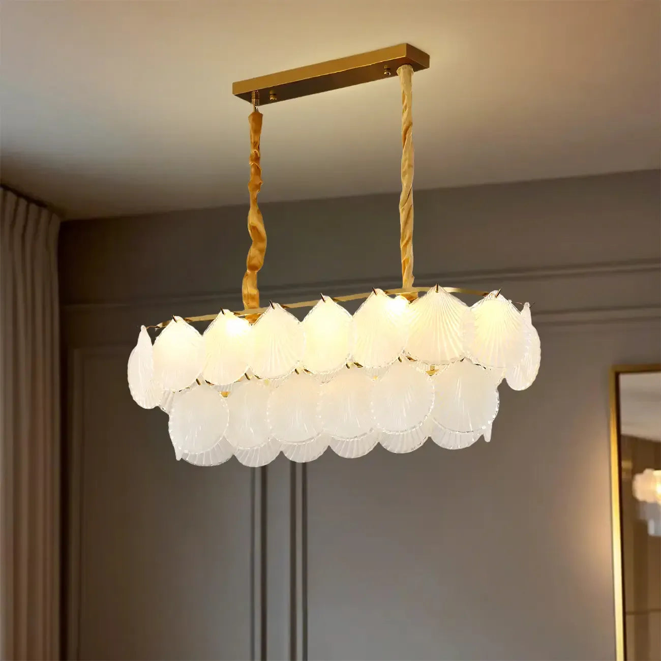 Lustre moderne en verre doré pour îlot central, avec 8 lumières