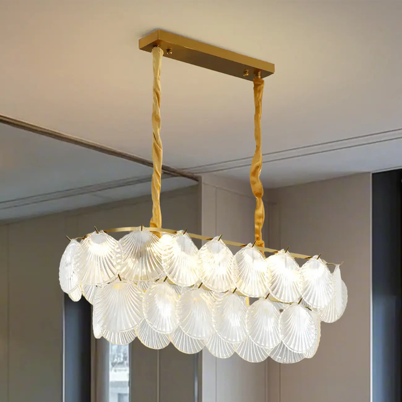 Lustre moderne en verre doré pour îlot central, avec 8 lumières
