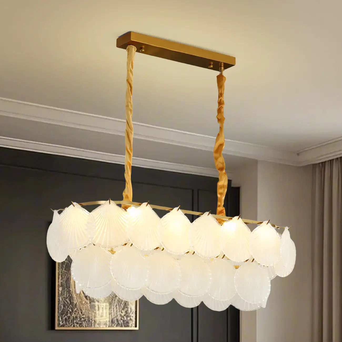 Lustre moderne en verre doré pour îlot central, avec 8 lumières