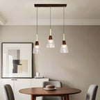 Suspension moderne en verre dôme pour îlot de cuisine, coloris noyer