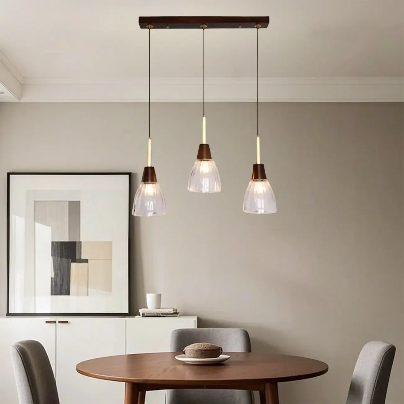 Suspension moderne en verre dôme pour îlot de cuisine, coloris noyer