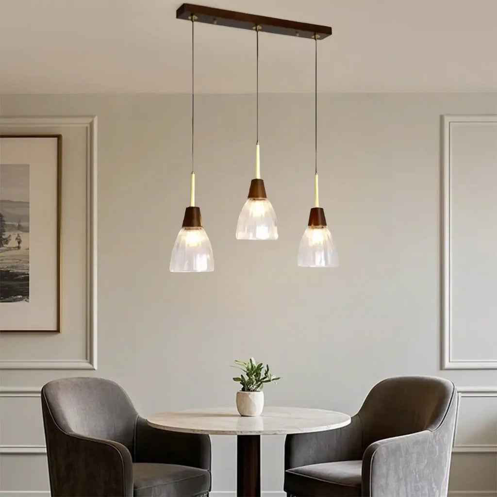 Suspension moderne en verre dôme pour îlot de cuisine, coloris noyer