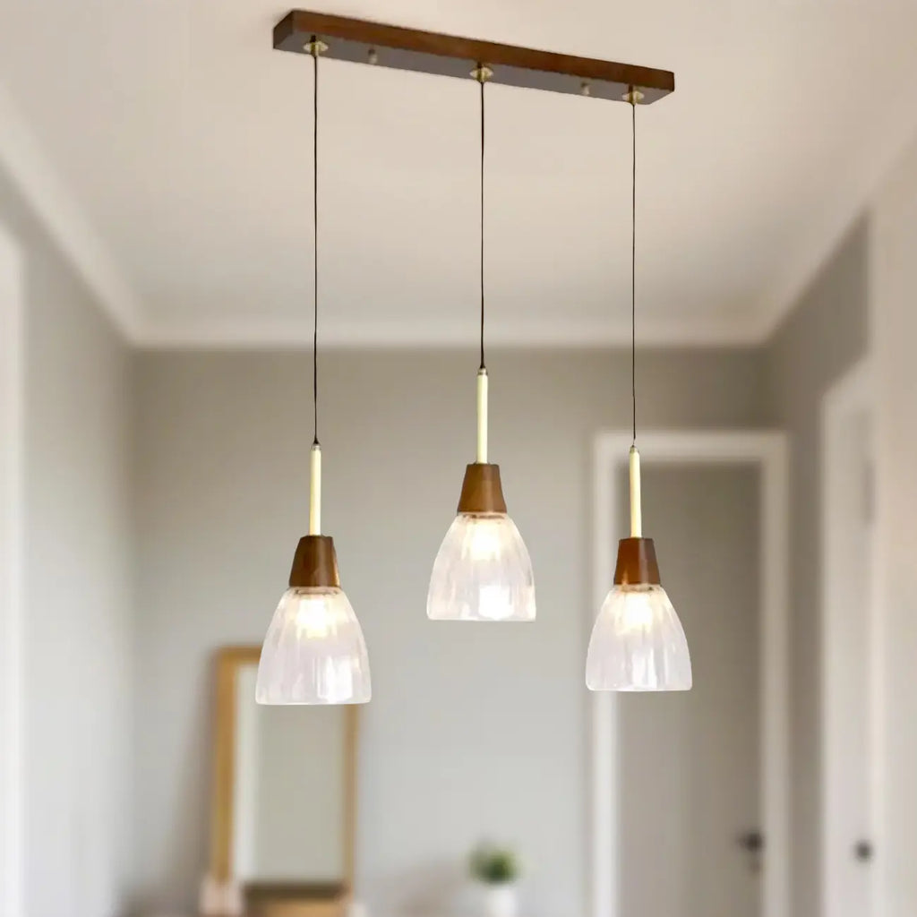 Suspension moderne en verre dôme pour îlot de cuisine, coloris noyer