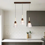 Suspension moderne en verre dôme pour îlot de cuisine, coloris noyer