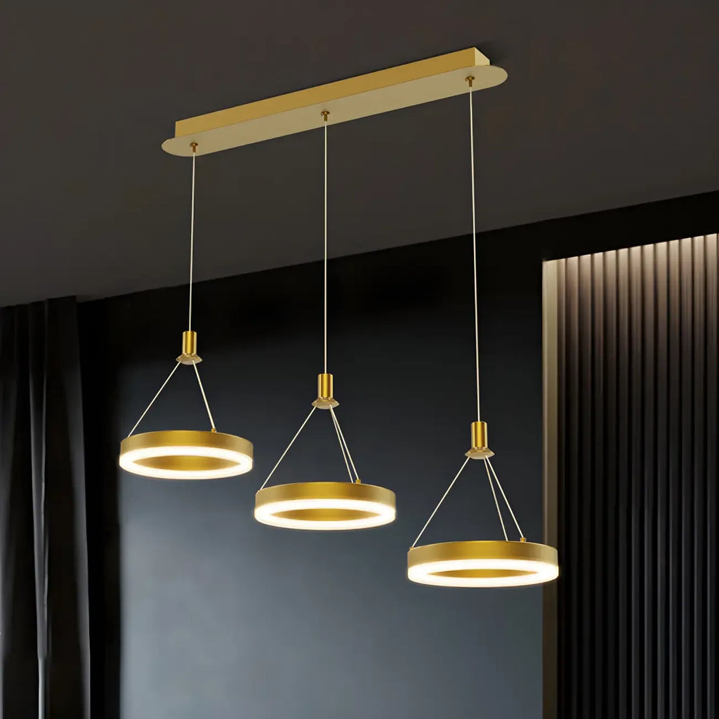 Suspension géométrique à 3 lumières LED en laiton pour îlot de cuisine