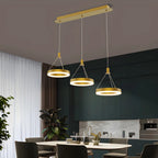 Suspension géométrique à 3 lumières LED en laiton pour îlot de cuisine