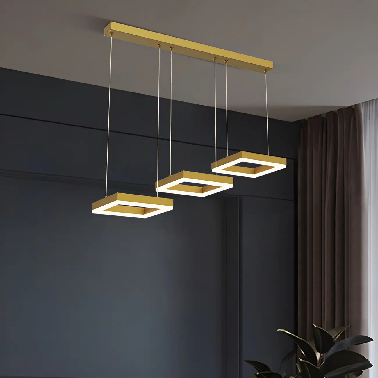 Suspension géométrique à 3 lumières LED en laiton pour îlot de cuisine