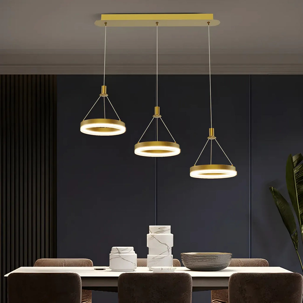 Suspension géométrique à 3 lumières LED en laiton pour îlot de cuisine