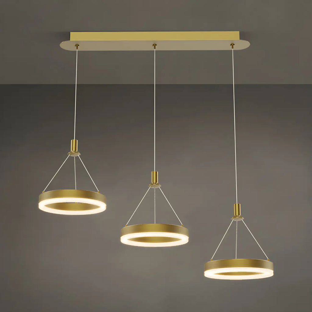 Suspension géométrique à 3 lumières LED en laiton pour îlot de cuisine