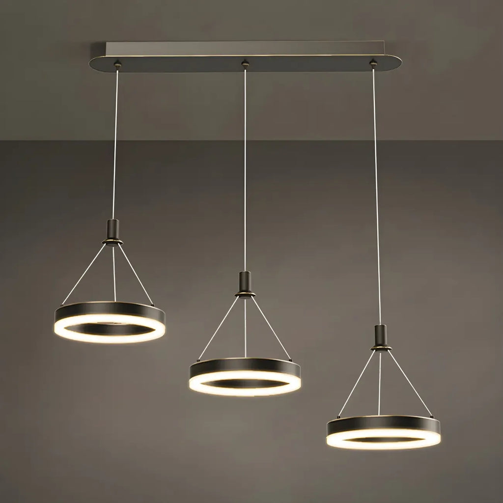 Suspension géométrique à 3 lumières LED en laiton pour îlot de cuisine