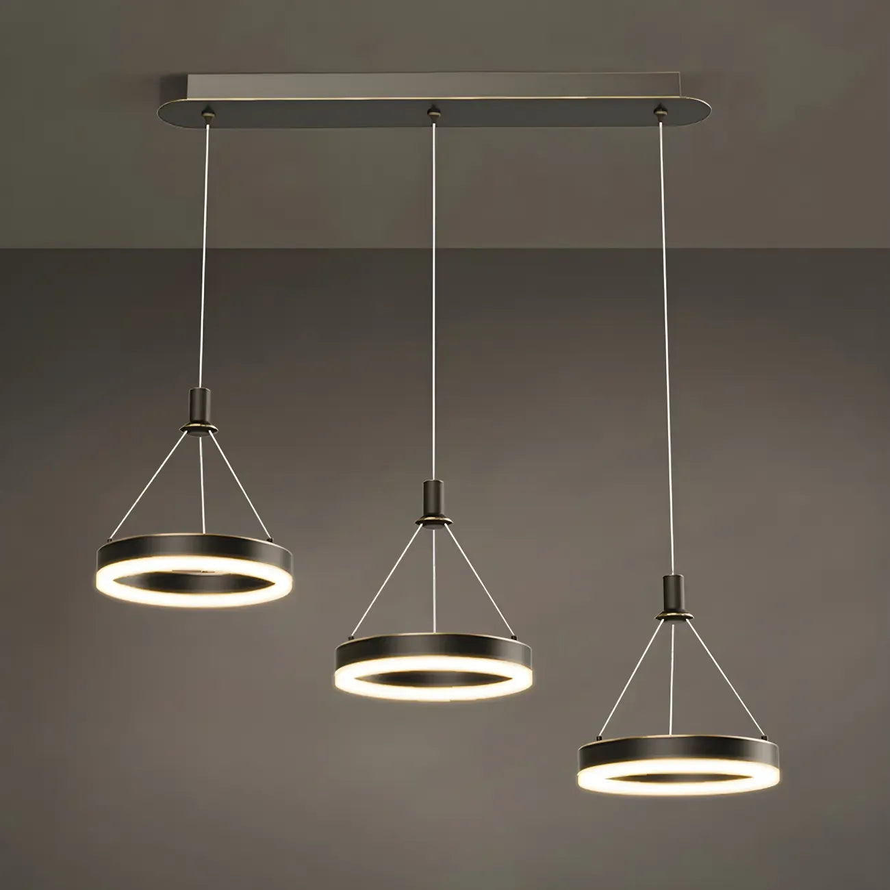 Suspension géométrique à 3 lumières LED en laiton pour îlot de cuisine