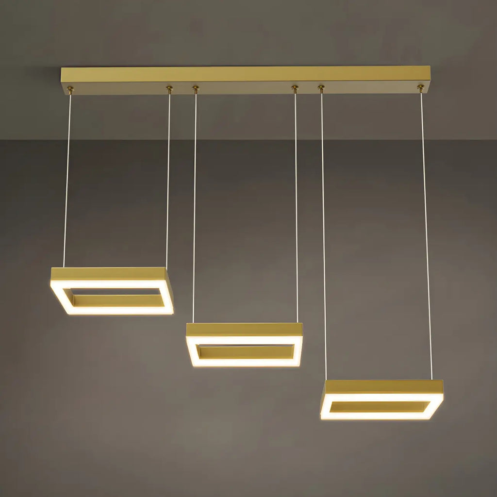 Suspension géométrique à 3 lumières LED en laiton pour îlot de cuisine