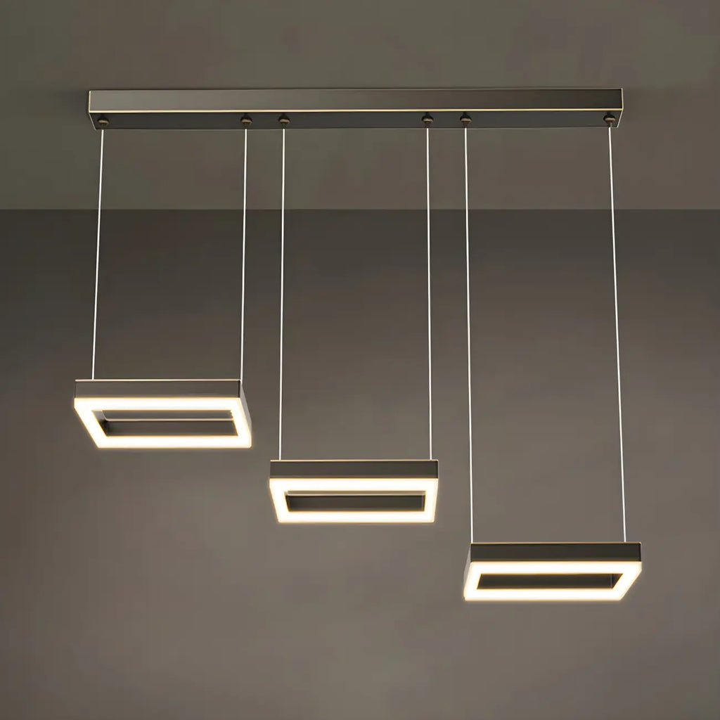 Suspension géométrique à 3 lumières LED en laiton pour îlot de cuisine