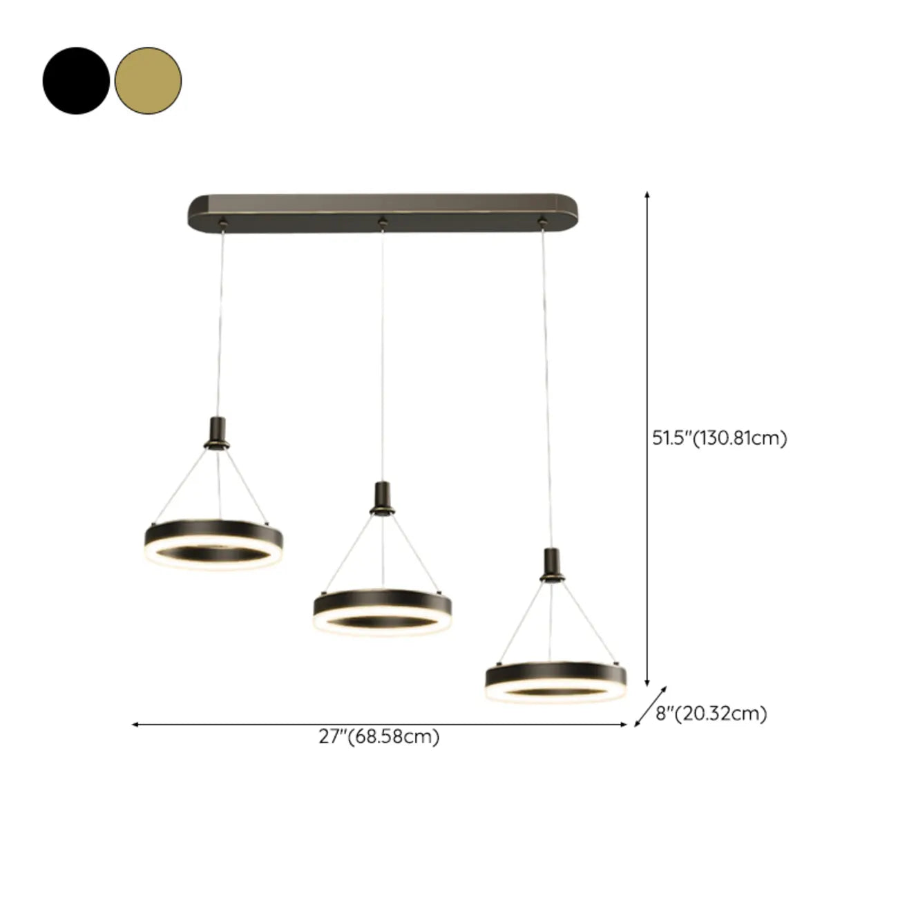 Suspension géométrique à 3 lumières LED en laiton pour îlot de cuisine