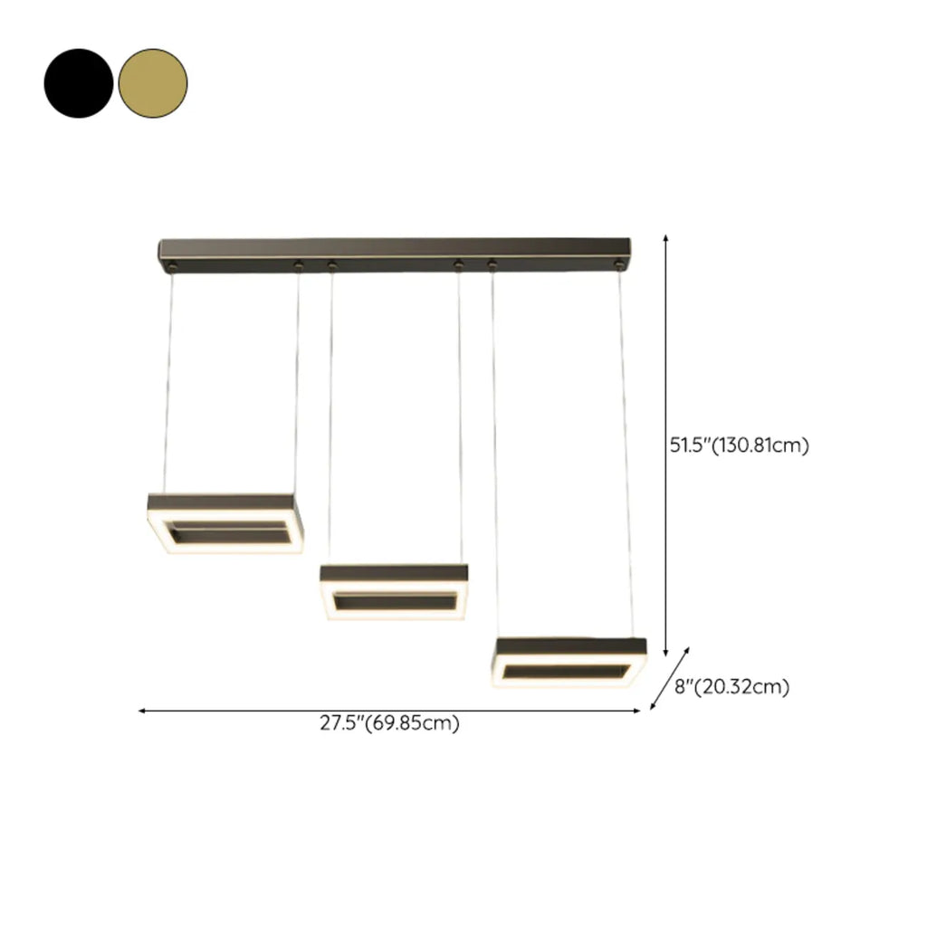 Suspension géométrique à 3 lumières LED en laiton pour îlot de cuisine