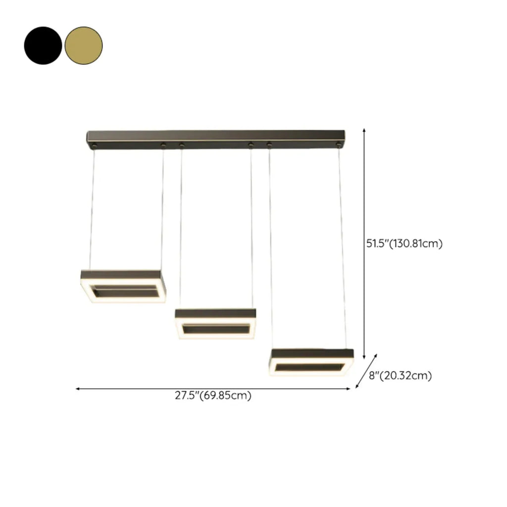 Suspension géométrique à 3 lumières LED en laiton pour îlot de cuisine