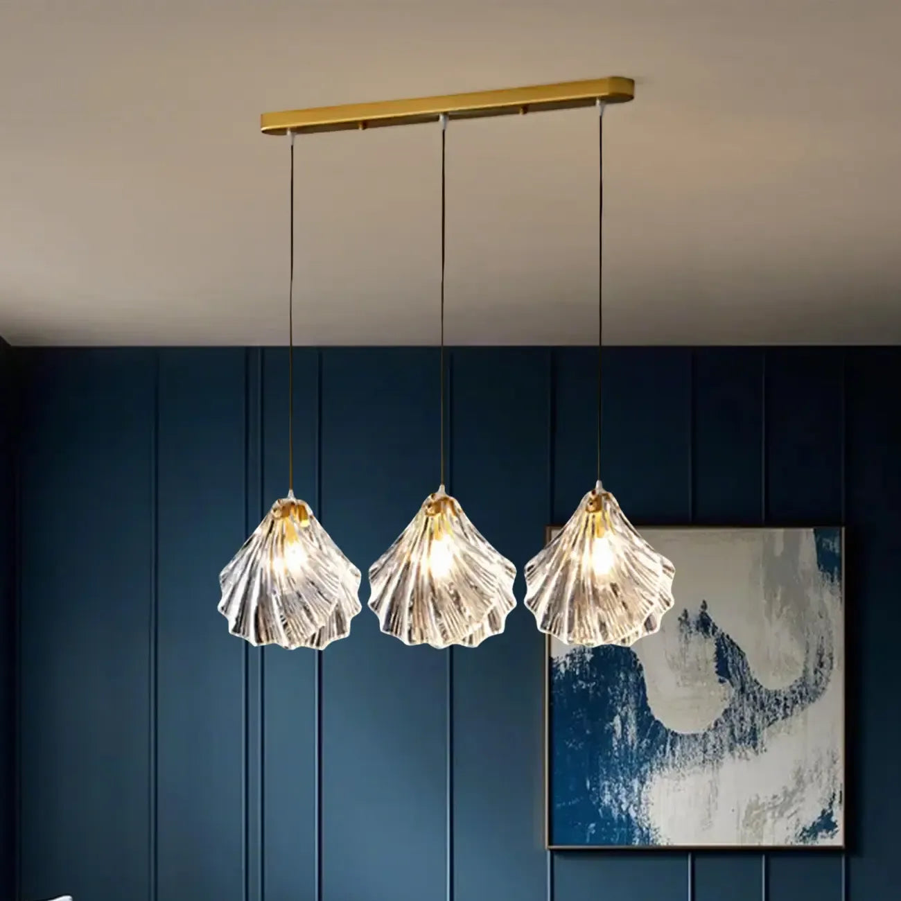 Suspension îlot contemporaine en verre à 3 lumières réglables