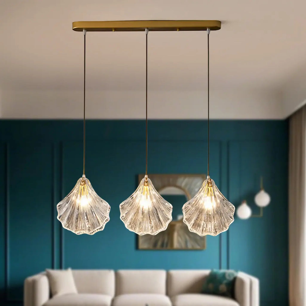 Suspension îlot contemporaine en verre à 3 lumières réglables