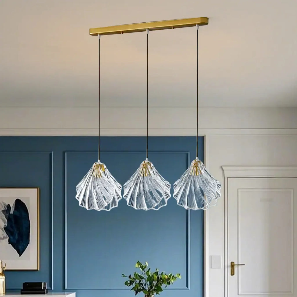 Suspension îlot contemporaine en verre à 3 lumières réglables