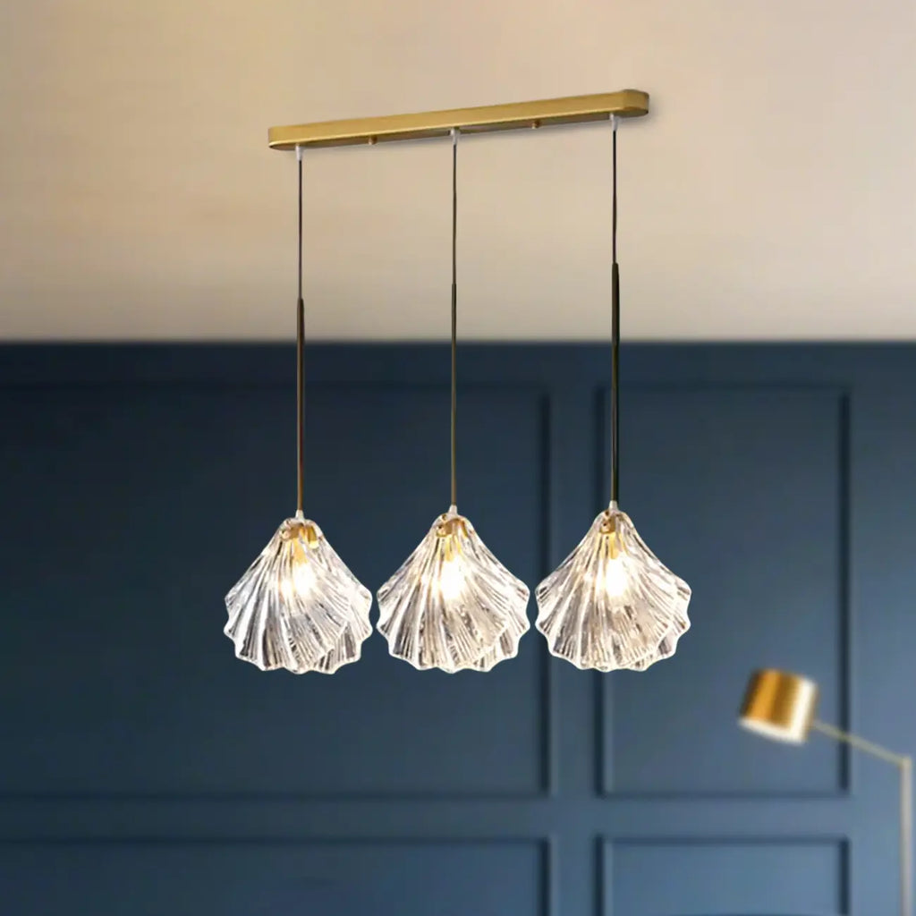 Suspension îlot contemporaine en verre à 3 lumières réglables