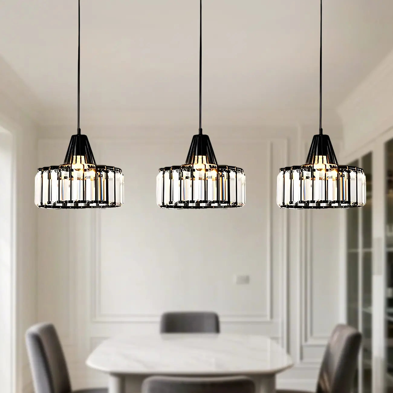 Suspension contemporaine en cristal pour îlot de cuisine