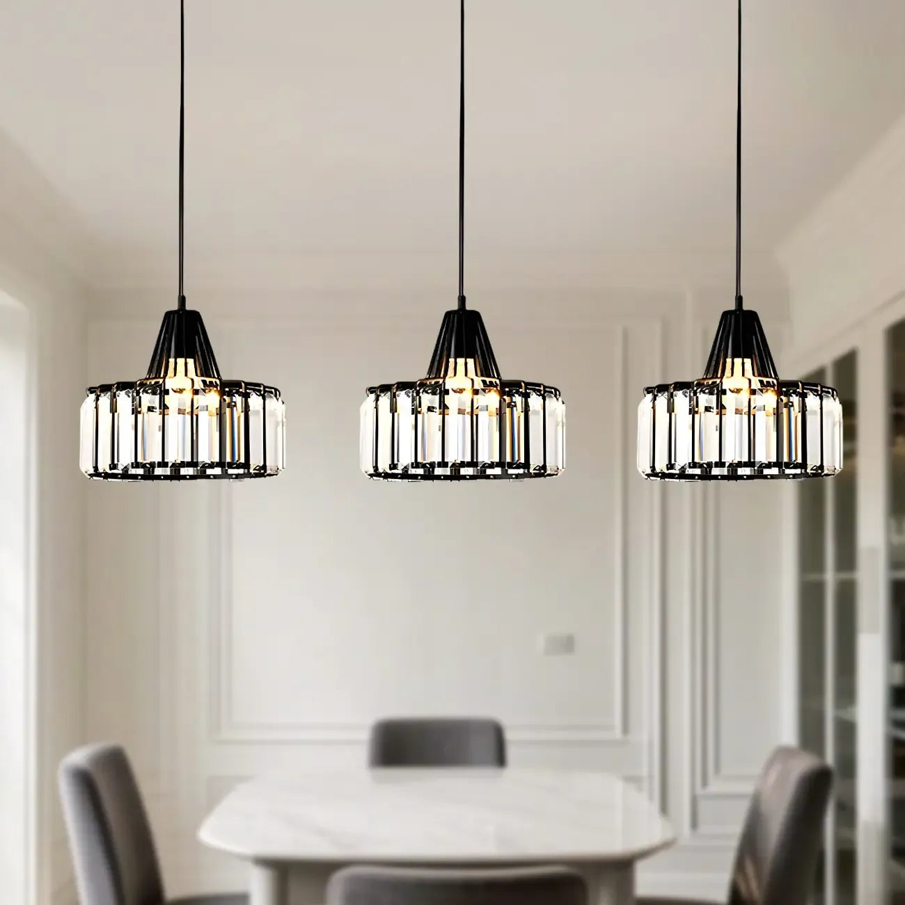 Suspension contemporaine en cristal pour îlot de cuisine