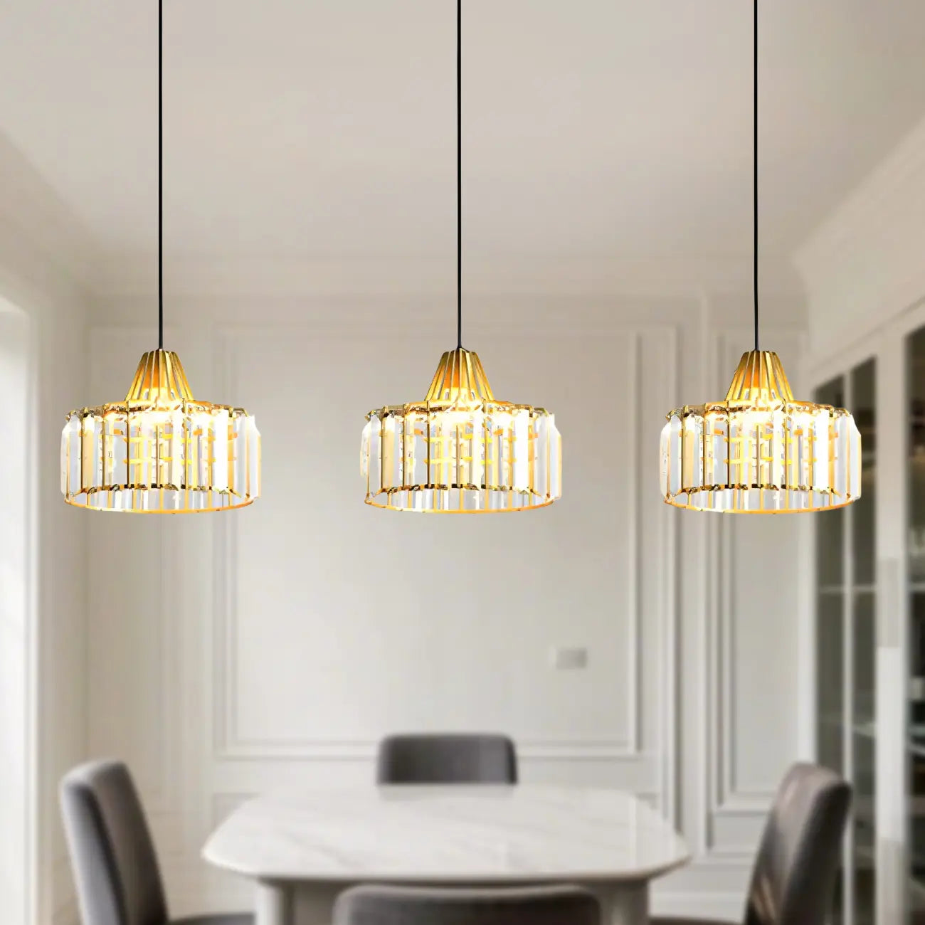 Suspension contemporaine en cristal pour îlot de cuisine