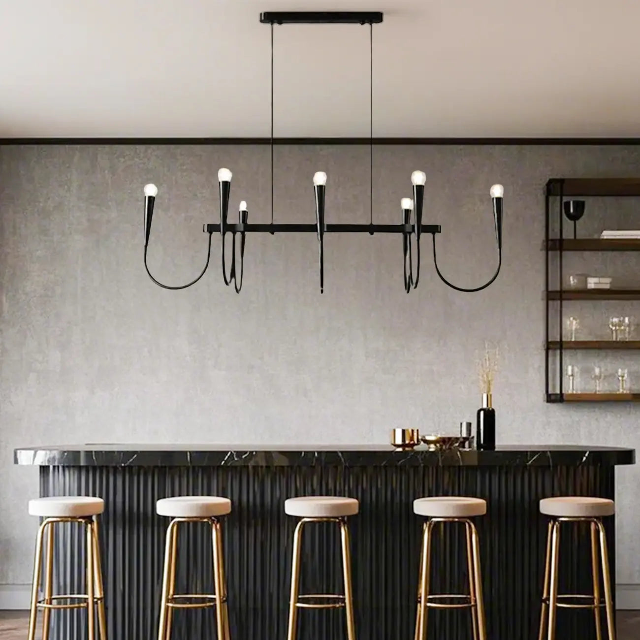 Suspension moderne dorée réglable pour îlot de cuisine