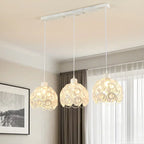 Suspension moderne à 3 lumières ronde en cristal et métal noir avec dôme