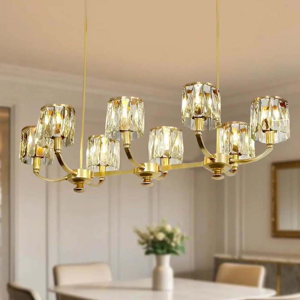 Suspension cylindrique moderne en cristal doré pour îlot de cuisine