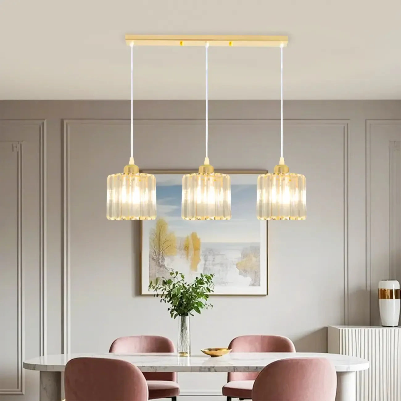 Suspension géométrique en verre doré pour cuisine