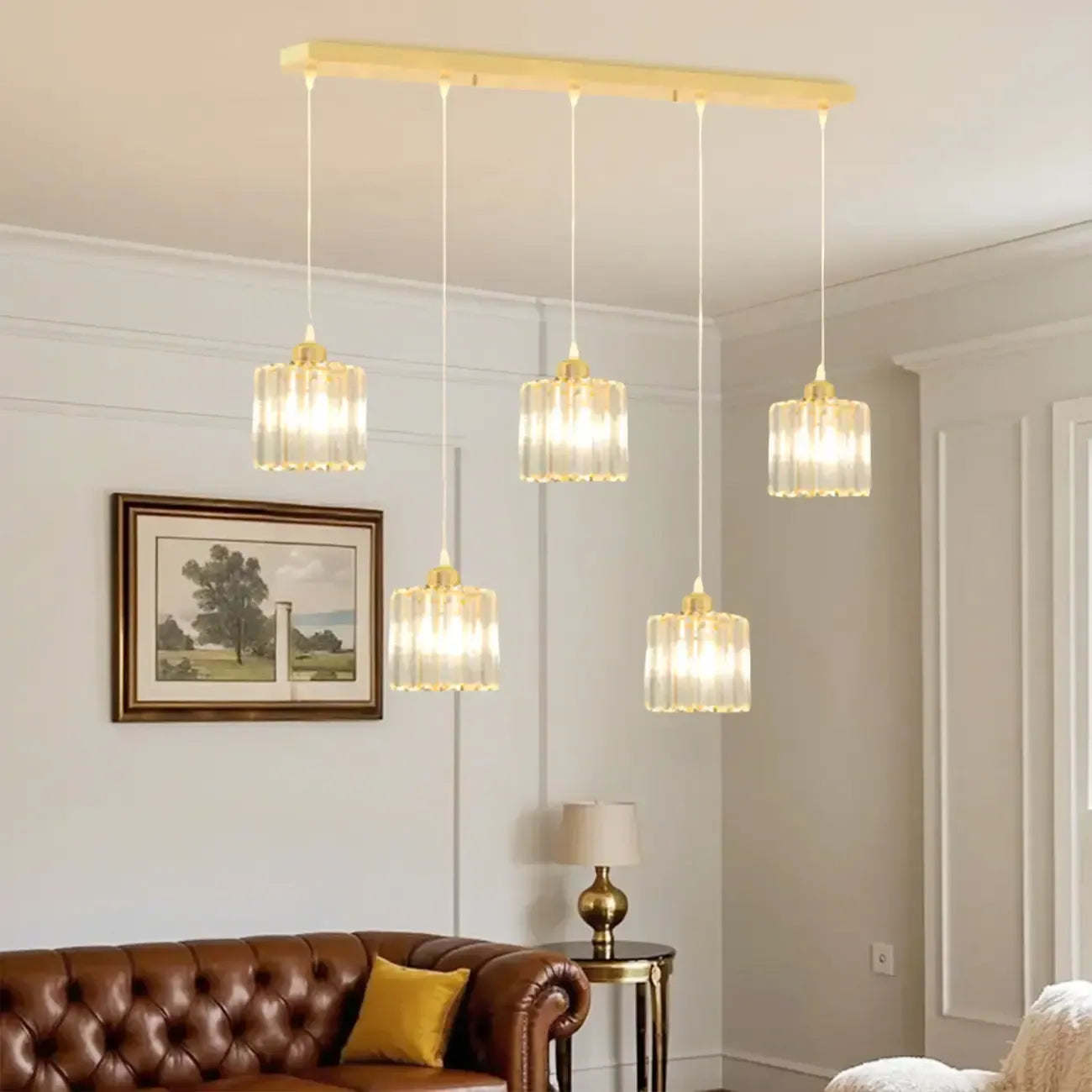 Suspension géométrique en verre doré pour cuisine