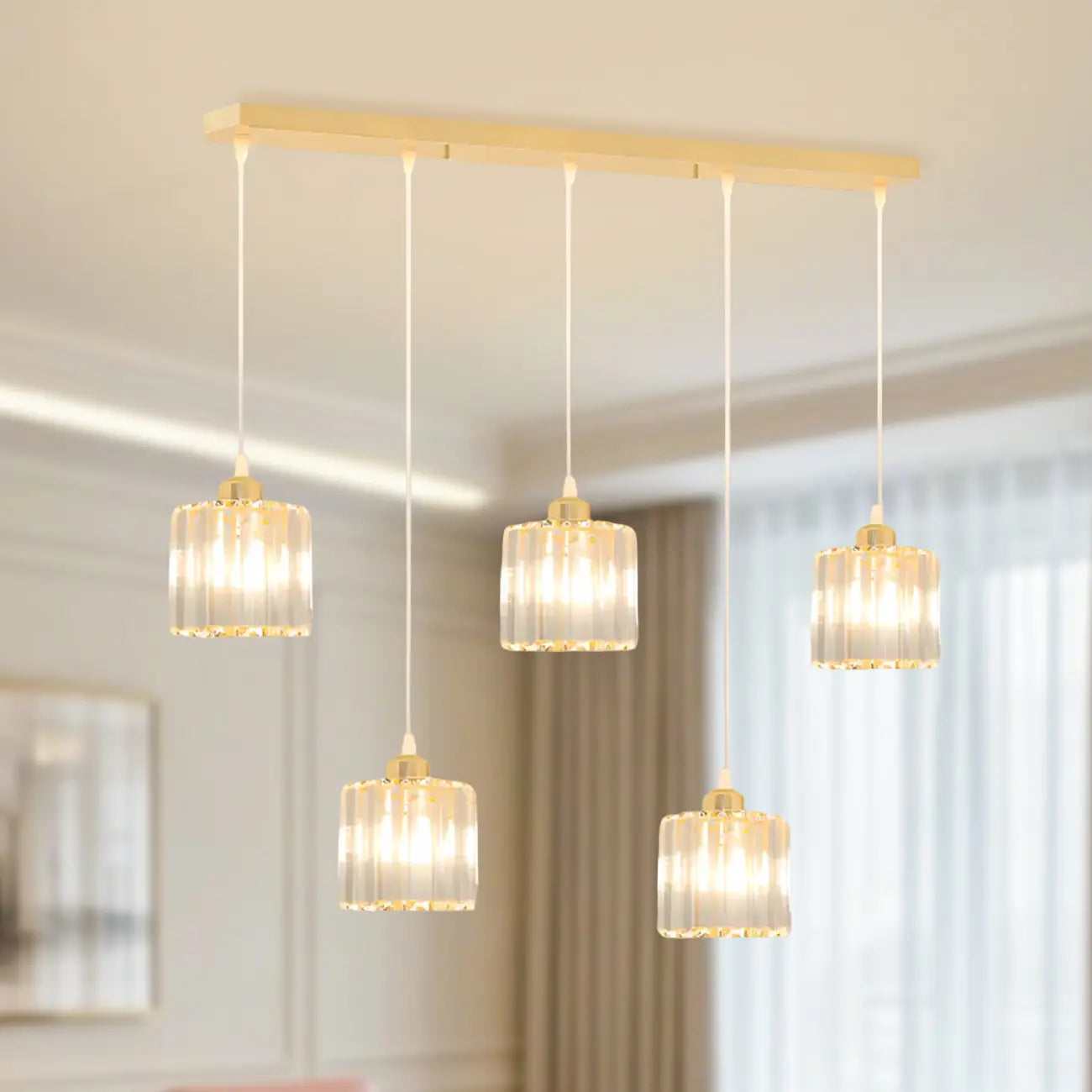 Suspension géométrique en verre doré pour cuisine