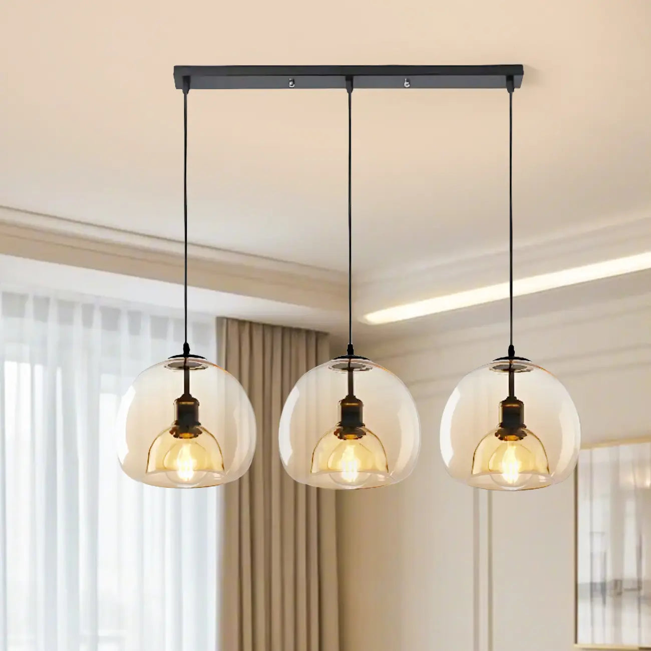 Suspension moderne à 3 lumières en sphère de verre pour îlot de cuisine