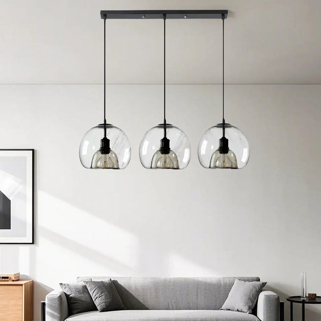 Suspension moderne à 3 lumières en sphère de verre pour îlot de cuisine