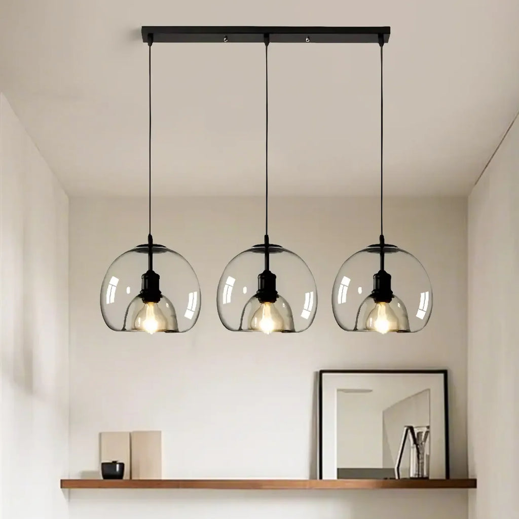 Suspension moderne à 3 lumières en sphère de verre pour îlot de cuisine