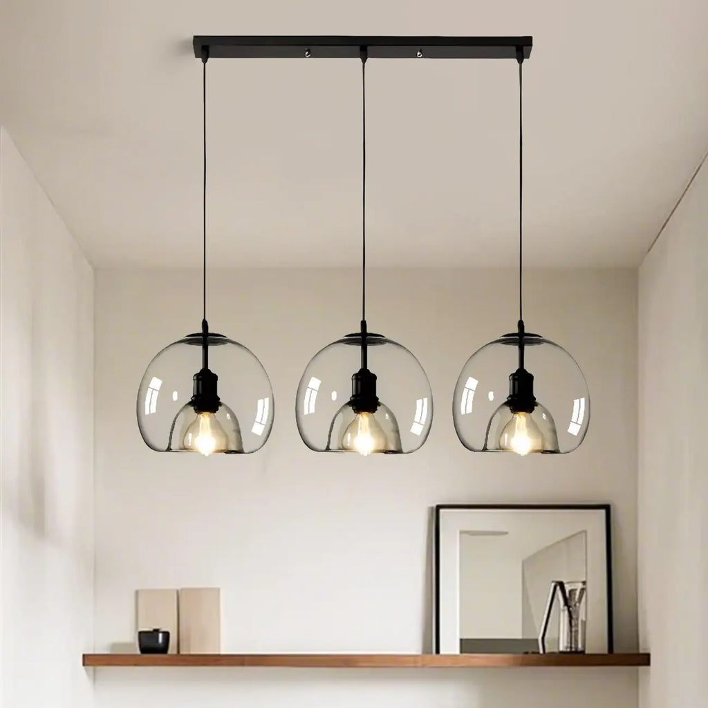 Suspension moderne à 3 lumières en sphère de verre pour îlot de cuisine