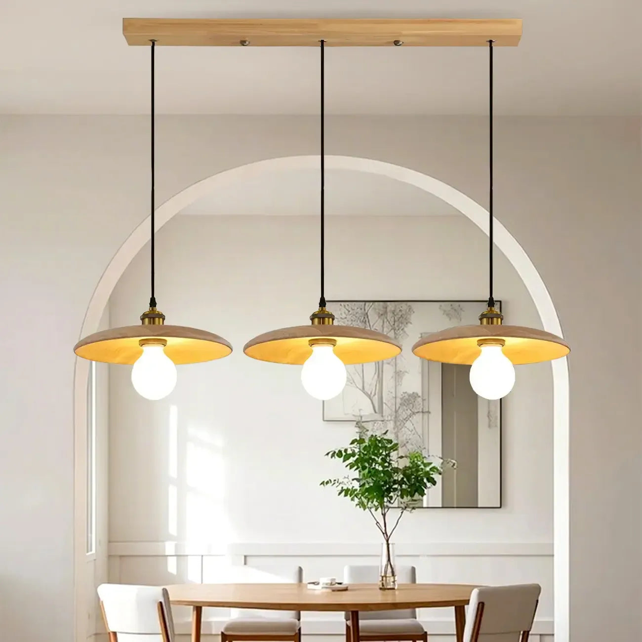 Suspension géométrique en bois de noyer pour îlot de cuisine