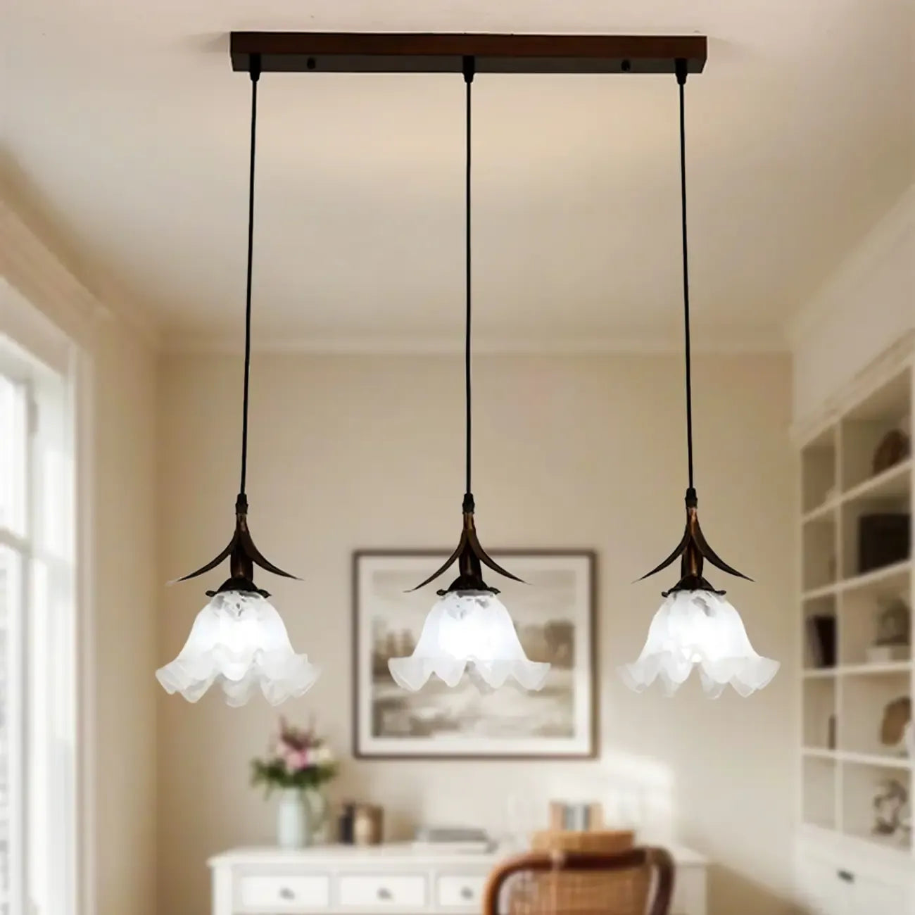 Suspension moderne en verre en forme de fleur pour la cuisine