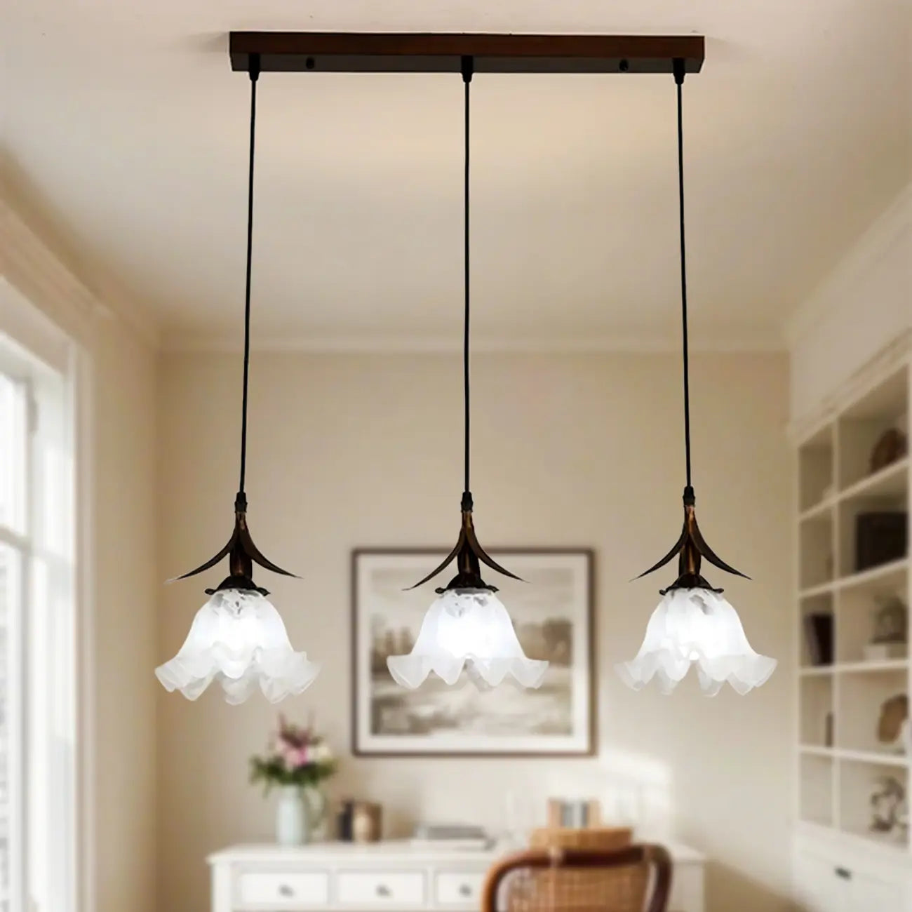 Suspension moderne en verre en forme de fleur pour la cuisine