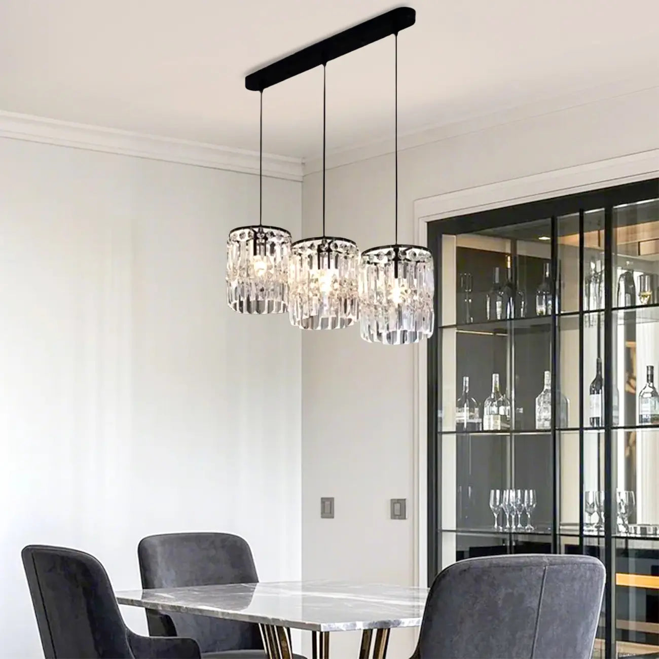 Suspension cylindrique en cristal moderne pour îlot de cuisine