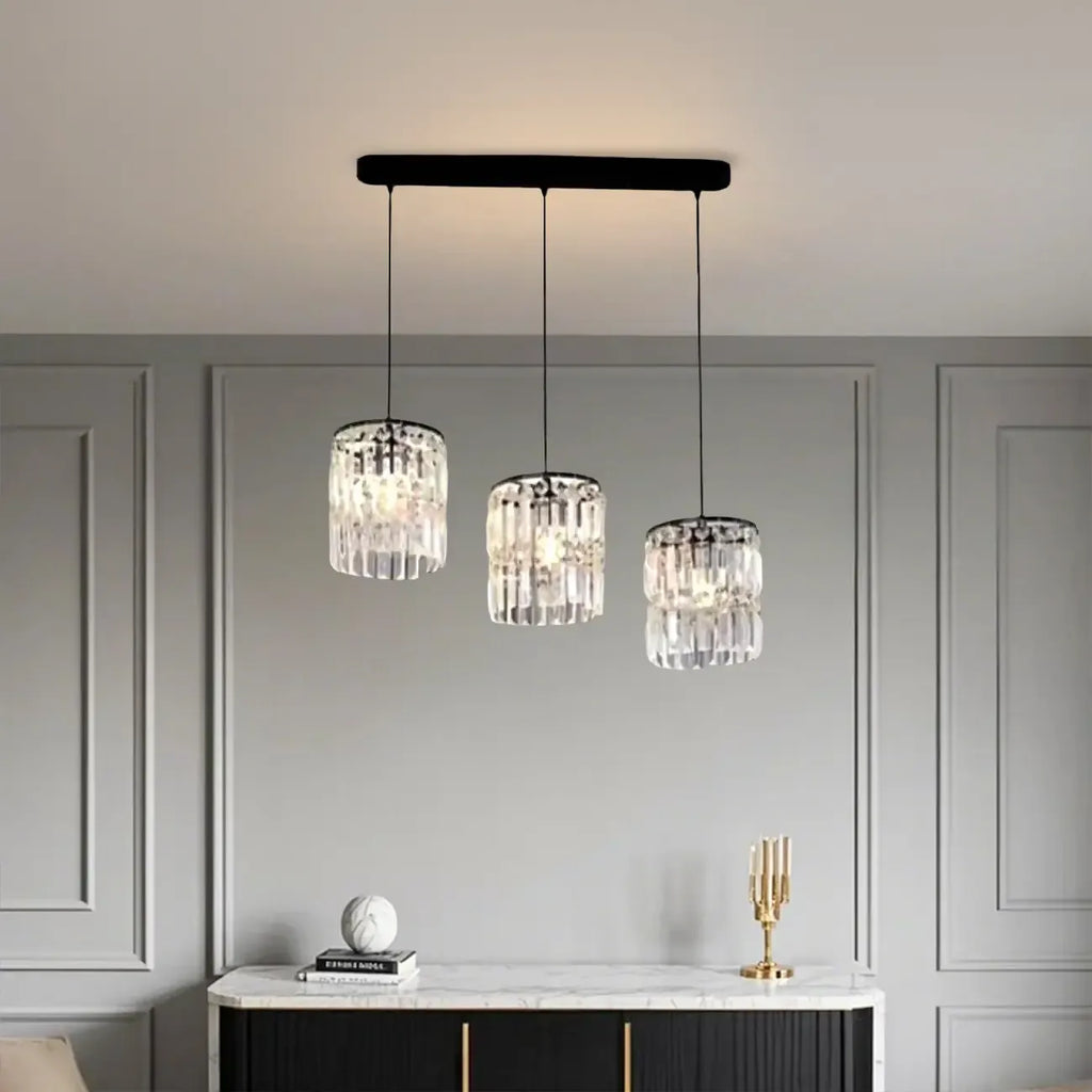 Suspension cylindrique en cristal moderne pour îlot de cuisine