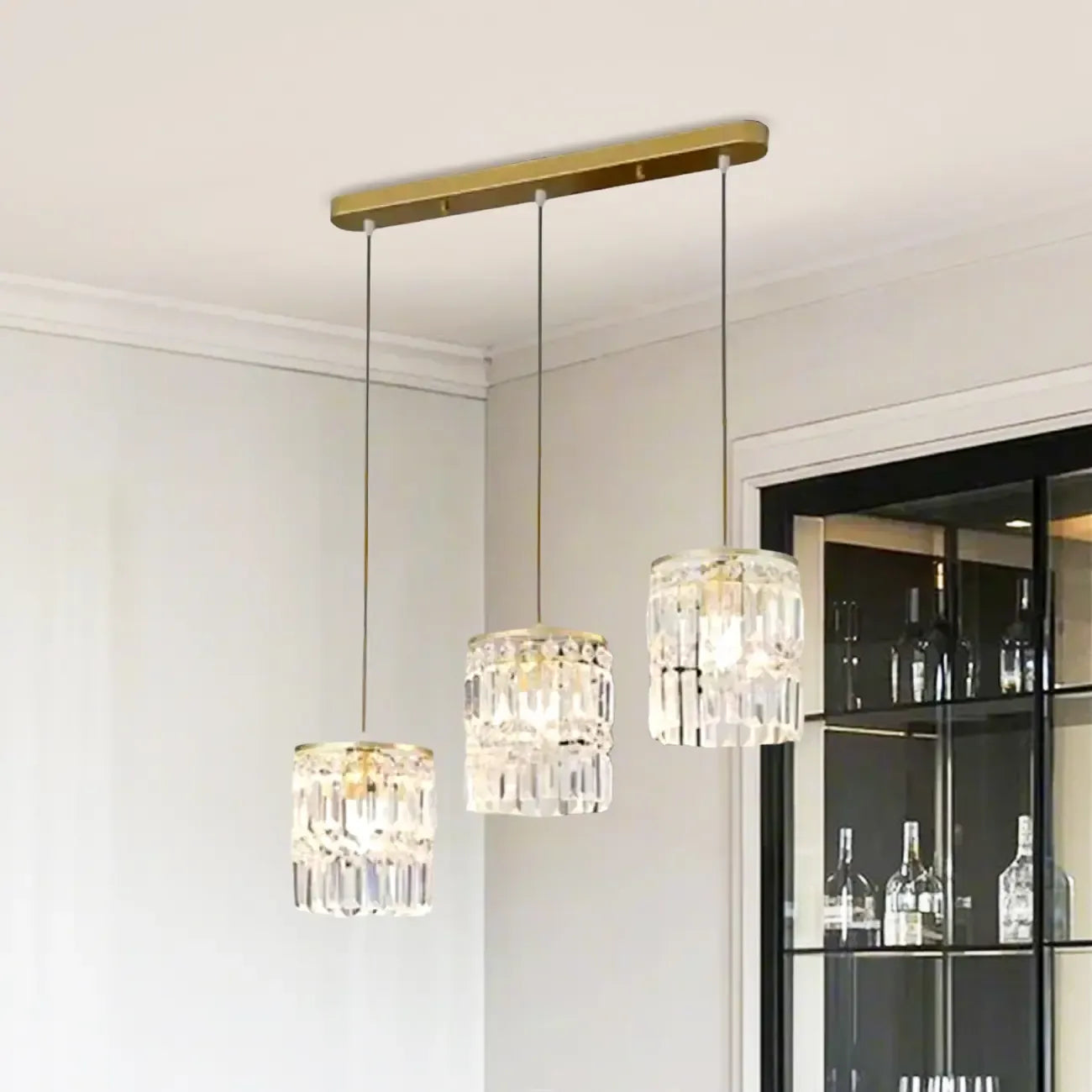 Suspension cylindrique en cristal moderne pour îlot de cuisine