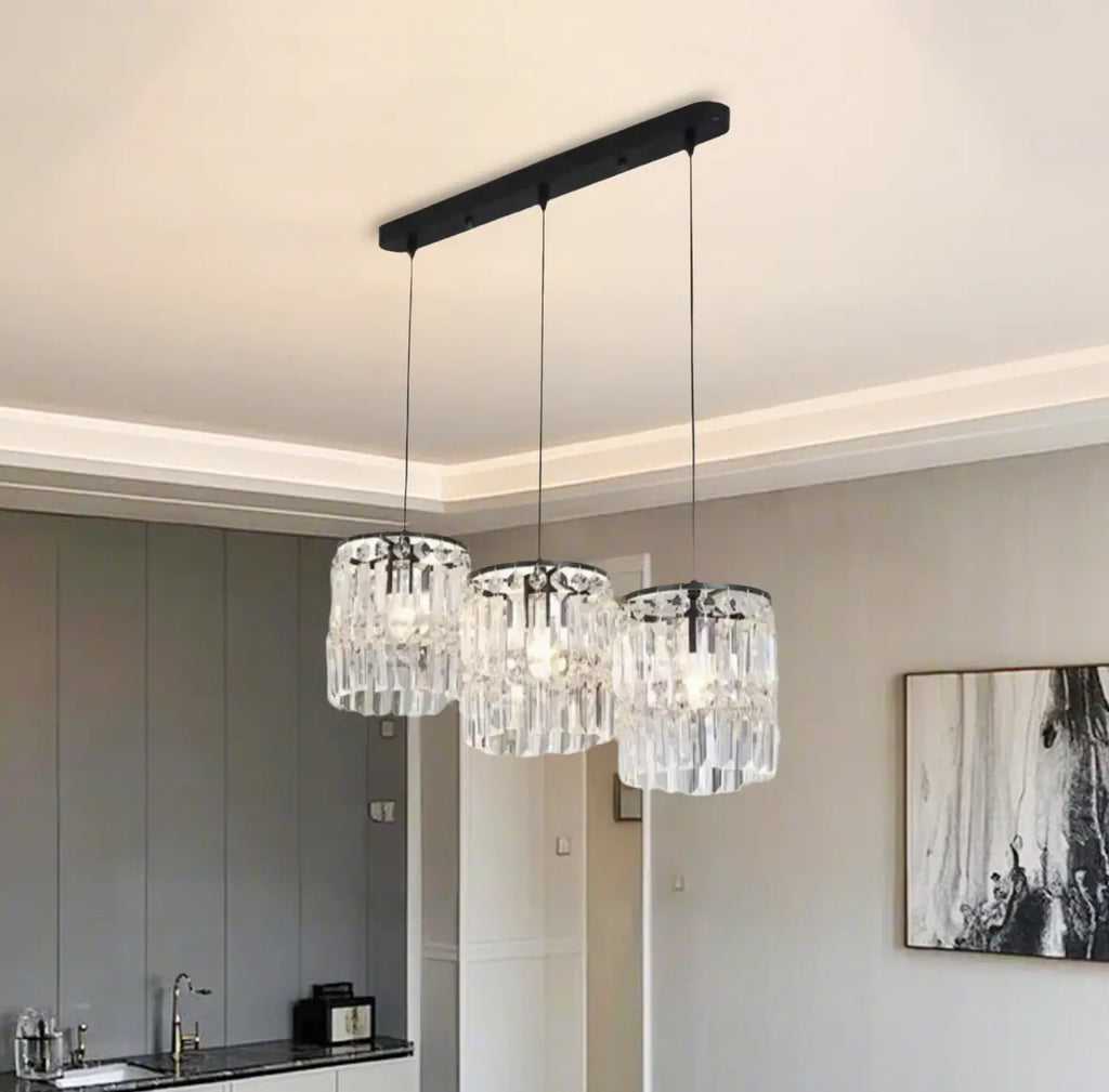 Suspension cylindrique en cristal moderne pour îlot de cuisine