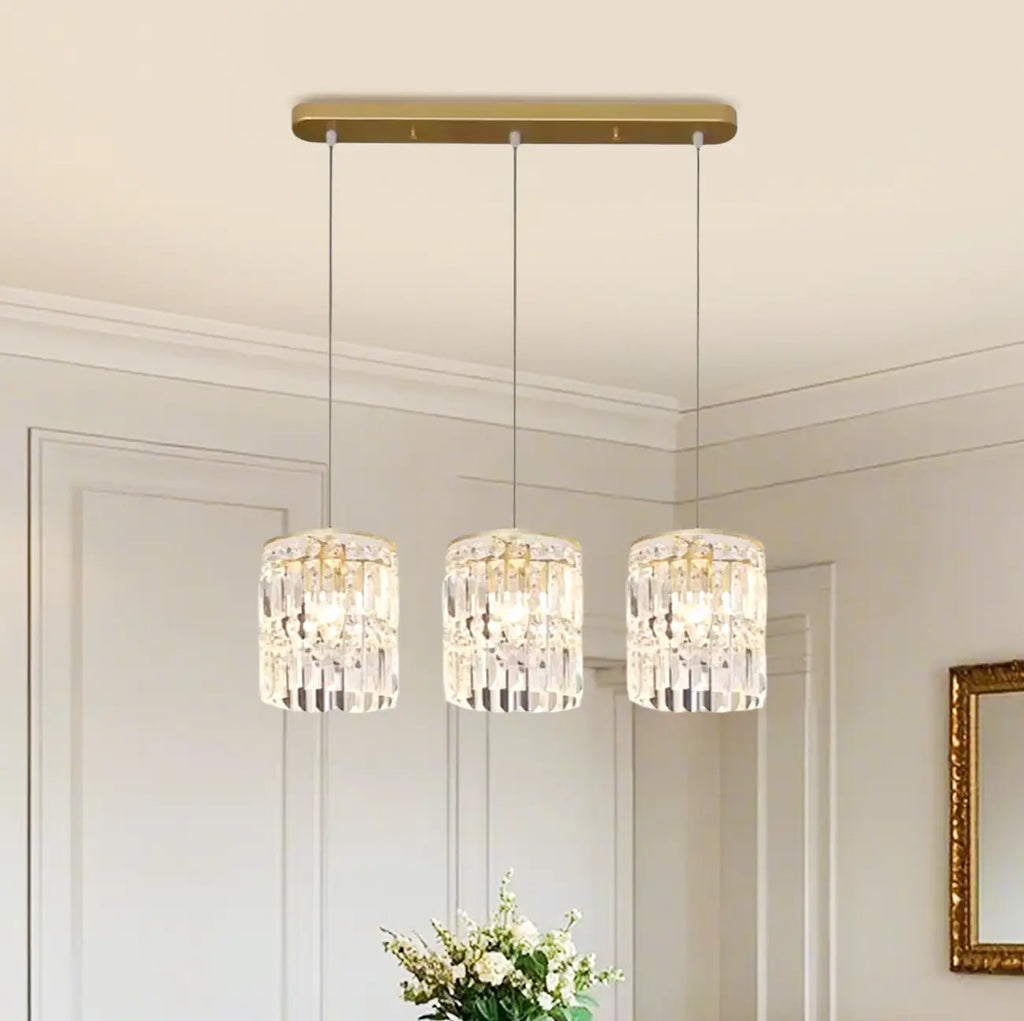 Suspension cylindrique en cristal moderne pour îlot de cuisine