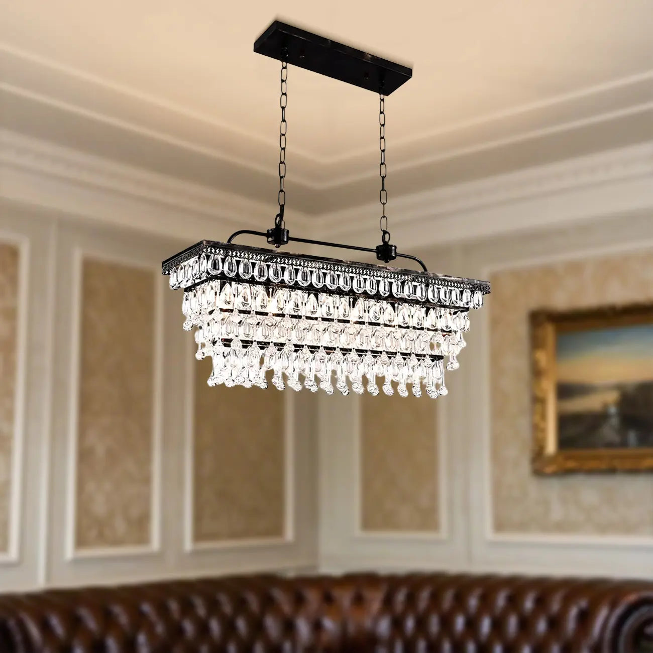 Suspension contemporaine en cristal noir mat pour îlot