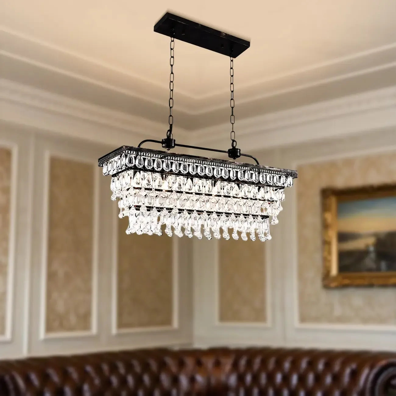 Suspension contemporaine en cristal noir mat pour îlot