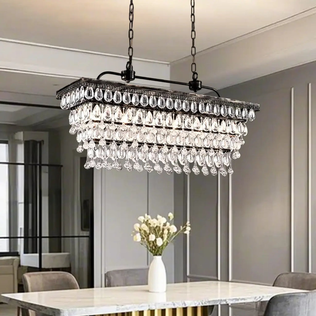 Suspension contemporaine en cristal noir mat pour îlot